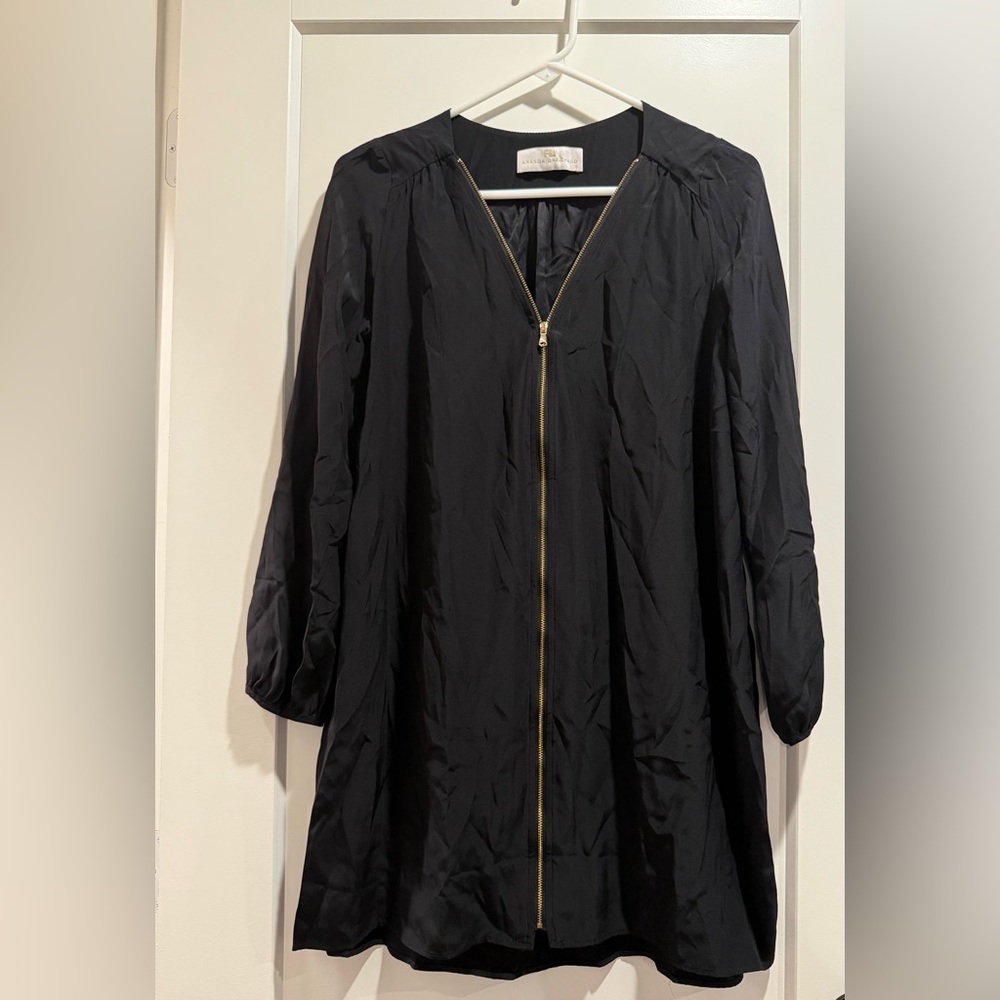 Amanda Uprichard Black Zip-Up Shirt Dress 100% Silk Size Small